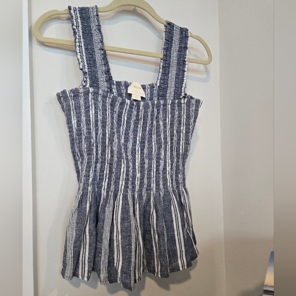 Maeve Blue and White Striped Blouse with Textured Fabric